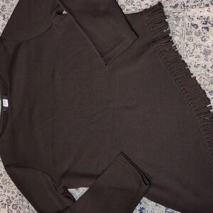 Asymmetrical Fringe Studio 1940 Brown Sweater with  Hem